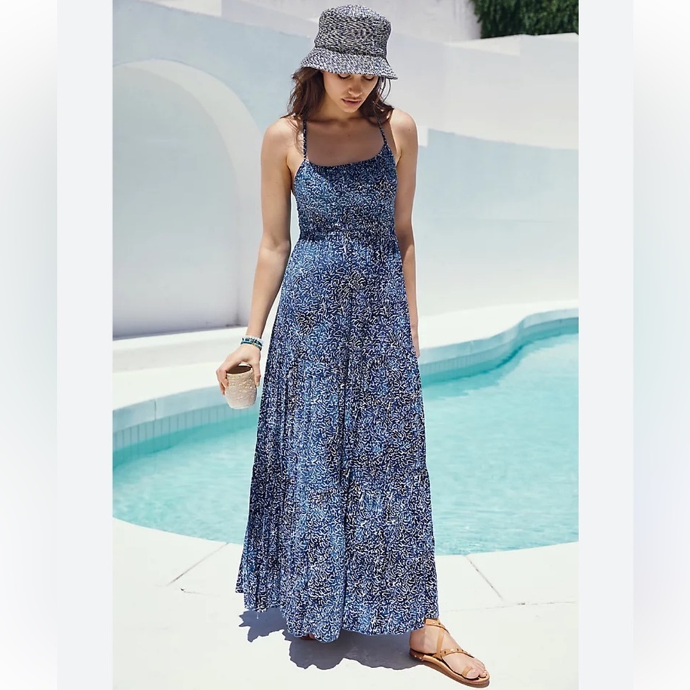 Tiare Hawaii Kailani Blue Patterned Maxi Dress sz OS